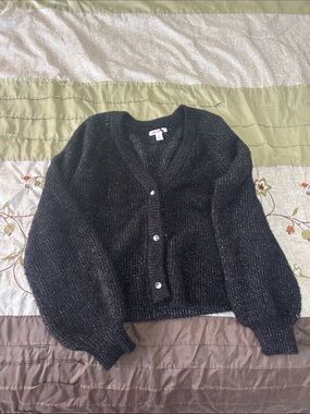 Joe Fresh Black Metallic V-Neck Button Cardigan